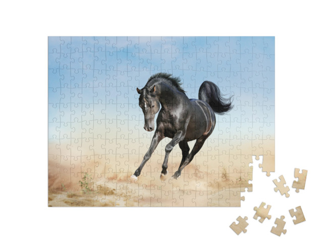 puzzle 200 dílků „kůň akhal-teke běží pouští“