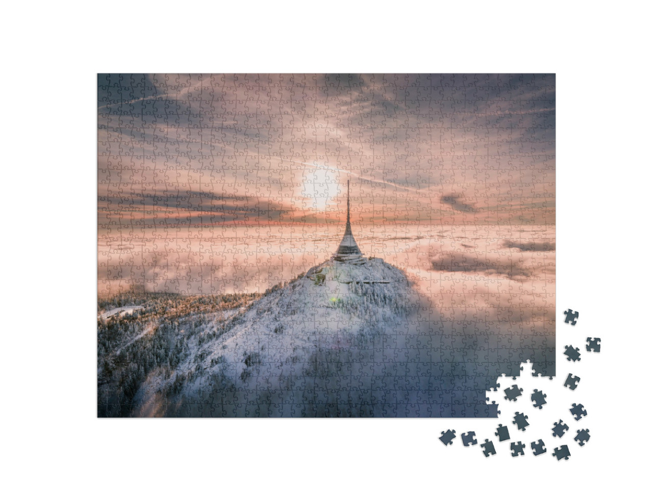 puzzle 1000 dílků „Rozhledna Ještěd v zimě, Česká republika“