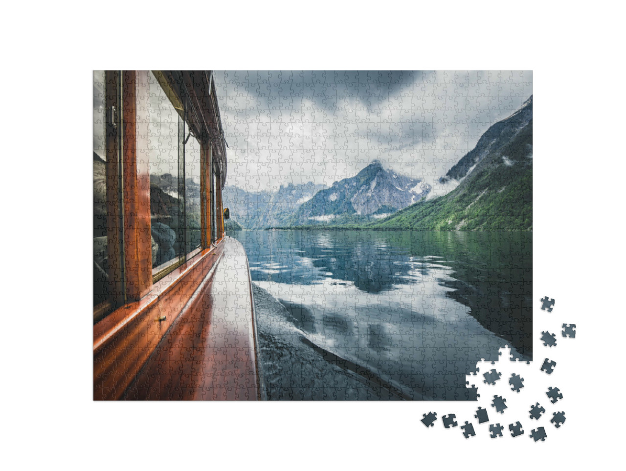 puzzle 1000 dílků „Tradiční loď na slavném jezeře Königssee, Berchtesgadener Land, Bavorsko“