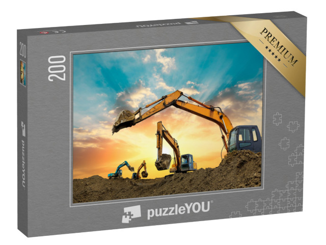 puzzle 200 dílků „Bagry pracující na staveništi při západu slunce“