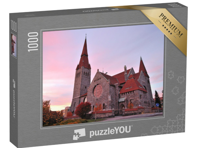 puzzle 1000 dílků „Národní katedrála v romantickém stylu při západu slunce, Tampere, Finsko“