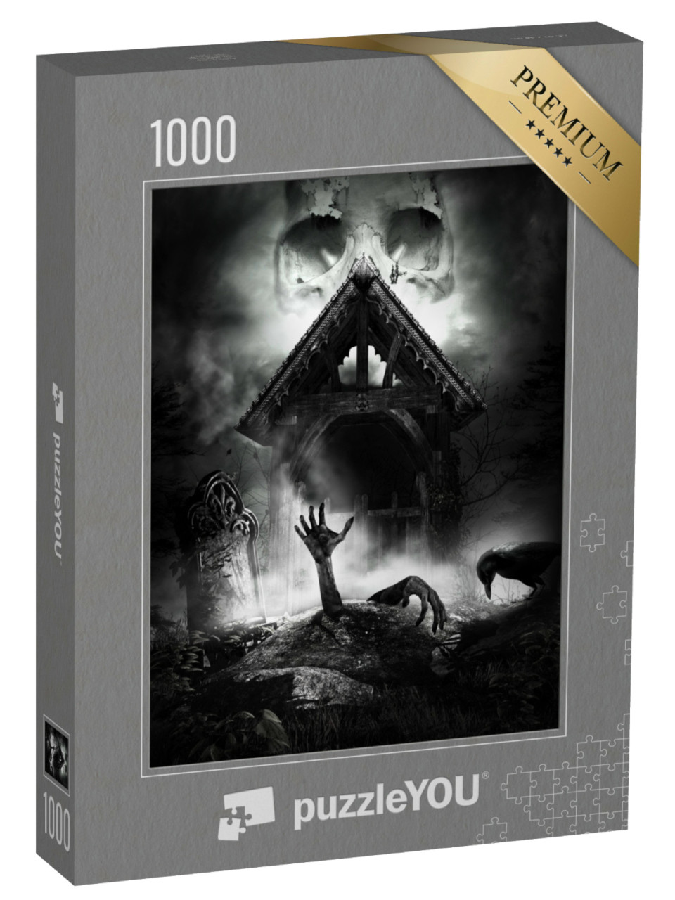 puzzle 1000 dílků „Gotická scéna s náhrobkem a vzkříšenou zombie“