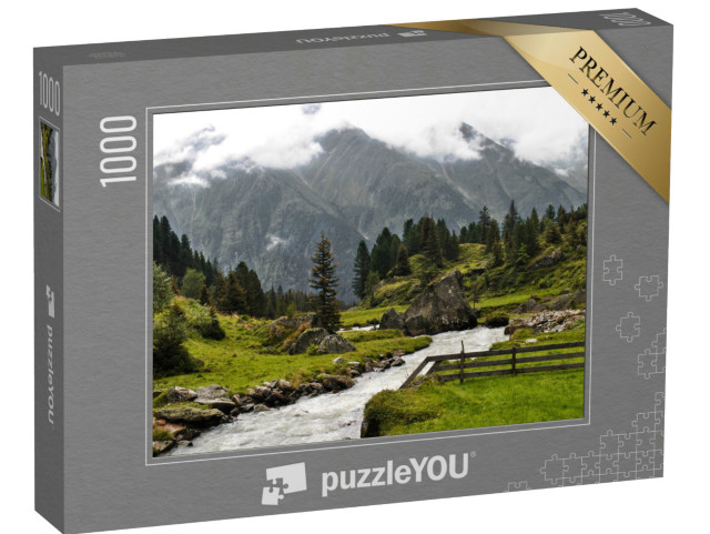 puzzle 1000 dílků „Stubaiské údolí v Rakousku s Neustiftem, Mildersem, Schonbergem, Mutterbergem a Volderau“