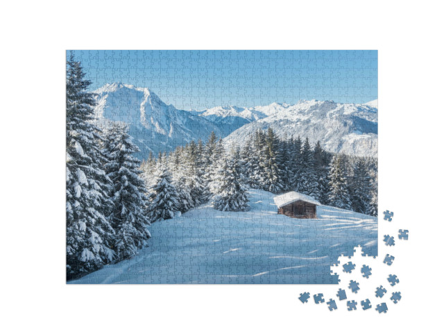 puzzle 1000 dílků „Zimní krajina v Zillertalu, Rakousko“