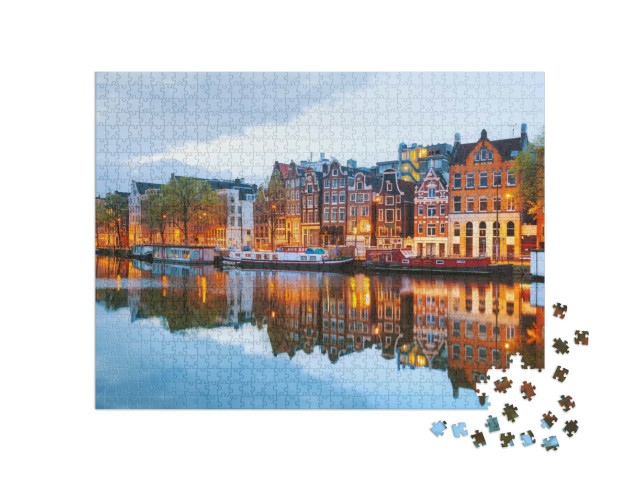 puzzle 1000 dílků „Večerní pohled na Amsterdam, Holandsko“