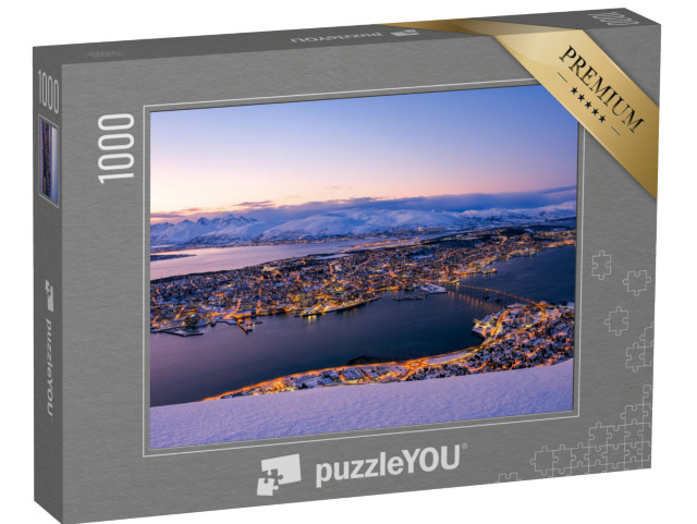 puzzle 1000 dílků „Zimní západ slunce: lanovka Fjellheisen nad Tromso, Norsko“