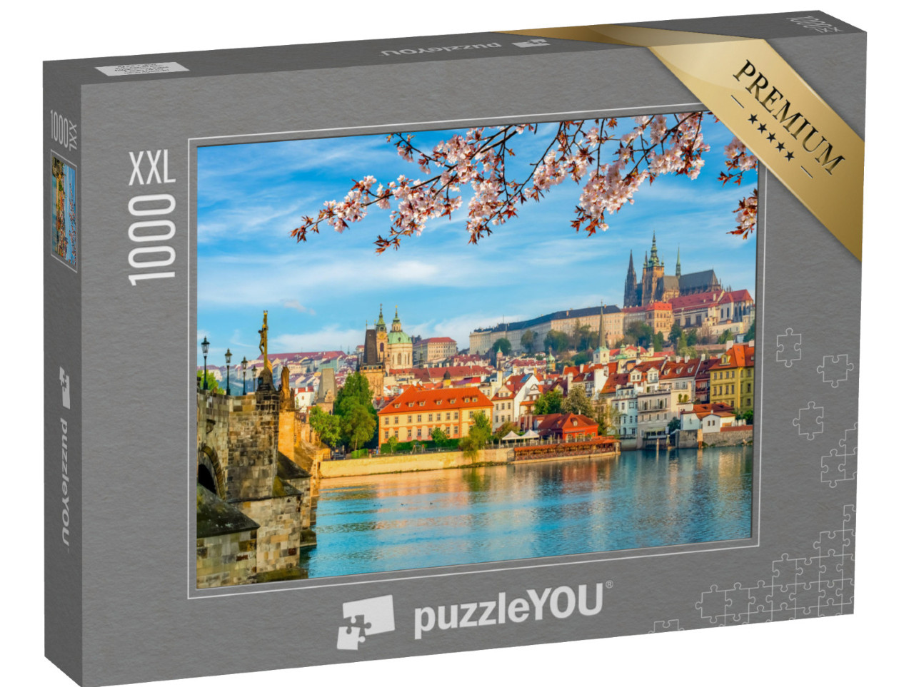 puzzle 1000 dílků XXL „Výhled na Pražský hrad a Chrám sv. Víta na jaře, Praha, Česká republika“