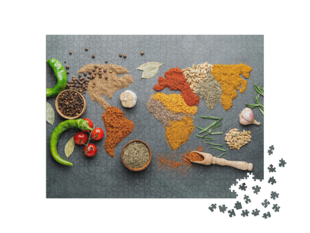 puzzle 1000 dílků „Mapa světa z různých druhů koření“