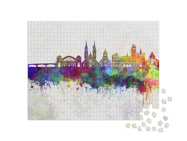 puzzle 1000 dílků „Akvarel panoramatu Basileje“