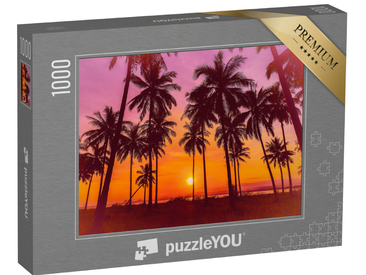 puzzle 1000 dílků „Zářící západ slunce nad palmami“