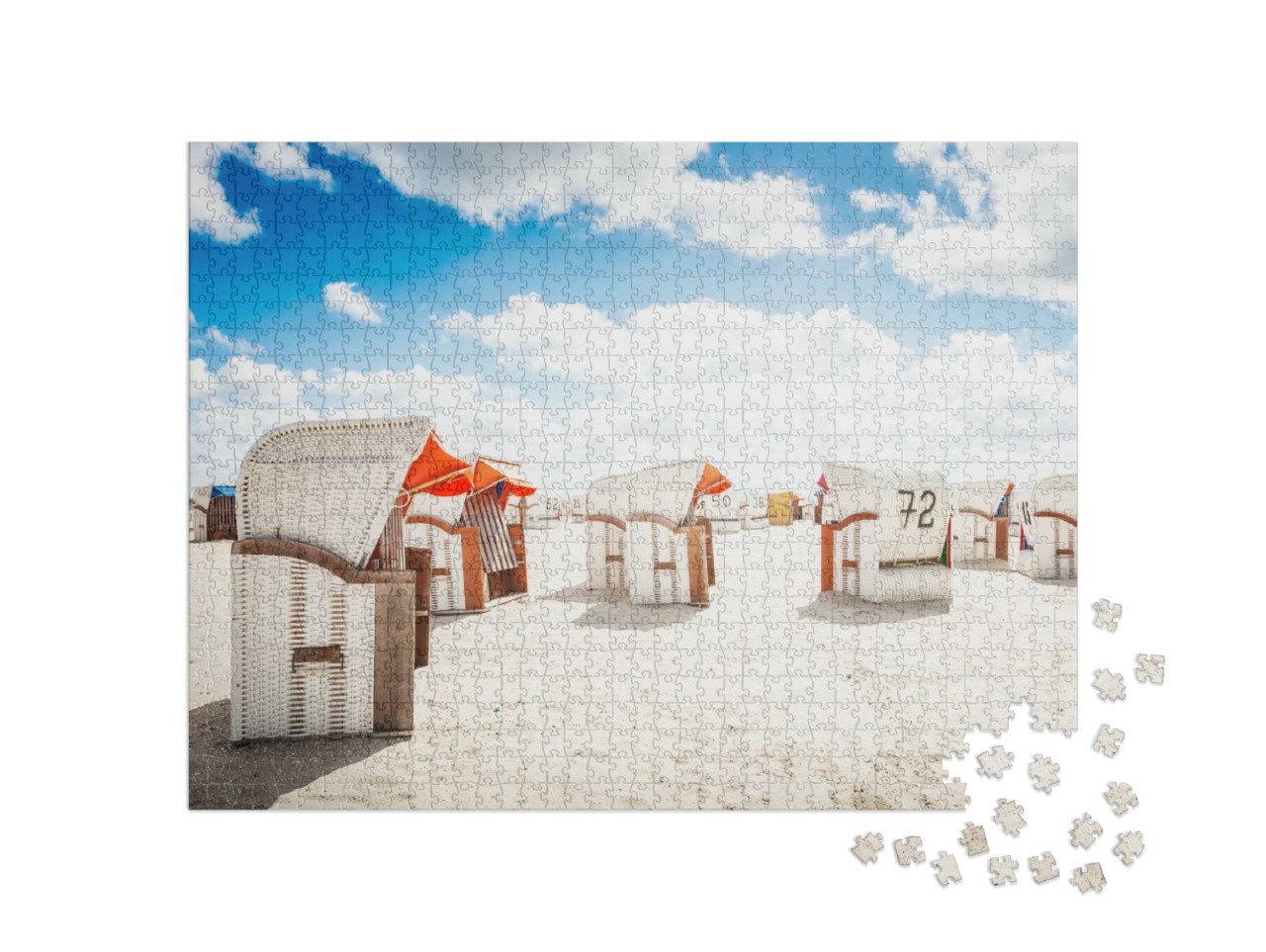 puzzle 1000 dílků „Lehátka na písečné pláži, pobřeží Severního moře“