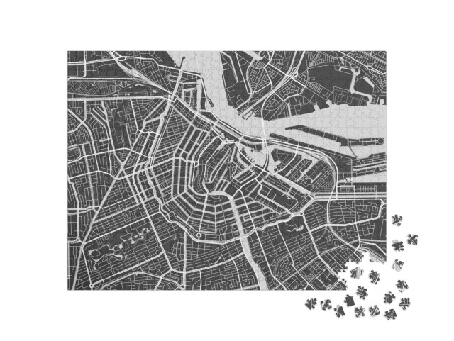 puzzle 1000 dílků „Stylizovaná mapa Amsterdamu, Holandsko“