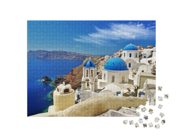 puzzle 1000 dílků „Pohled na kalderu s kopulemi, Santorini“