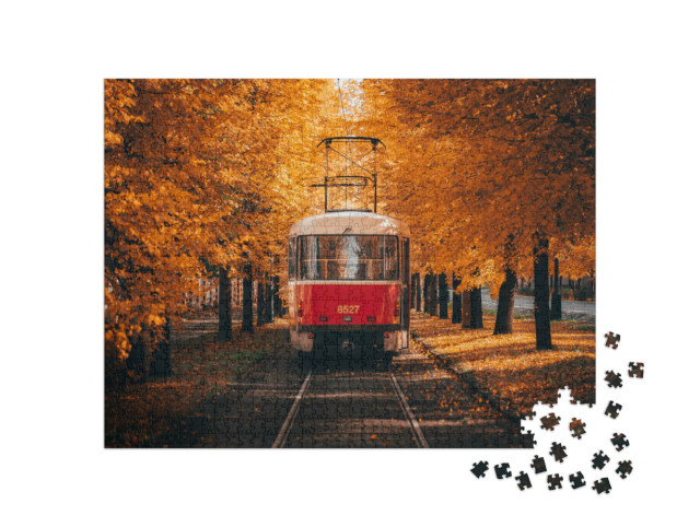 puzzle 1000 dílků „Tramvaj v barevném podzimním prostředí“