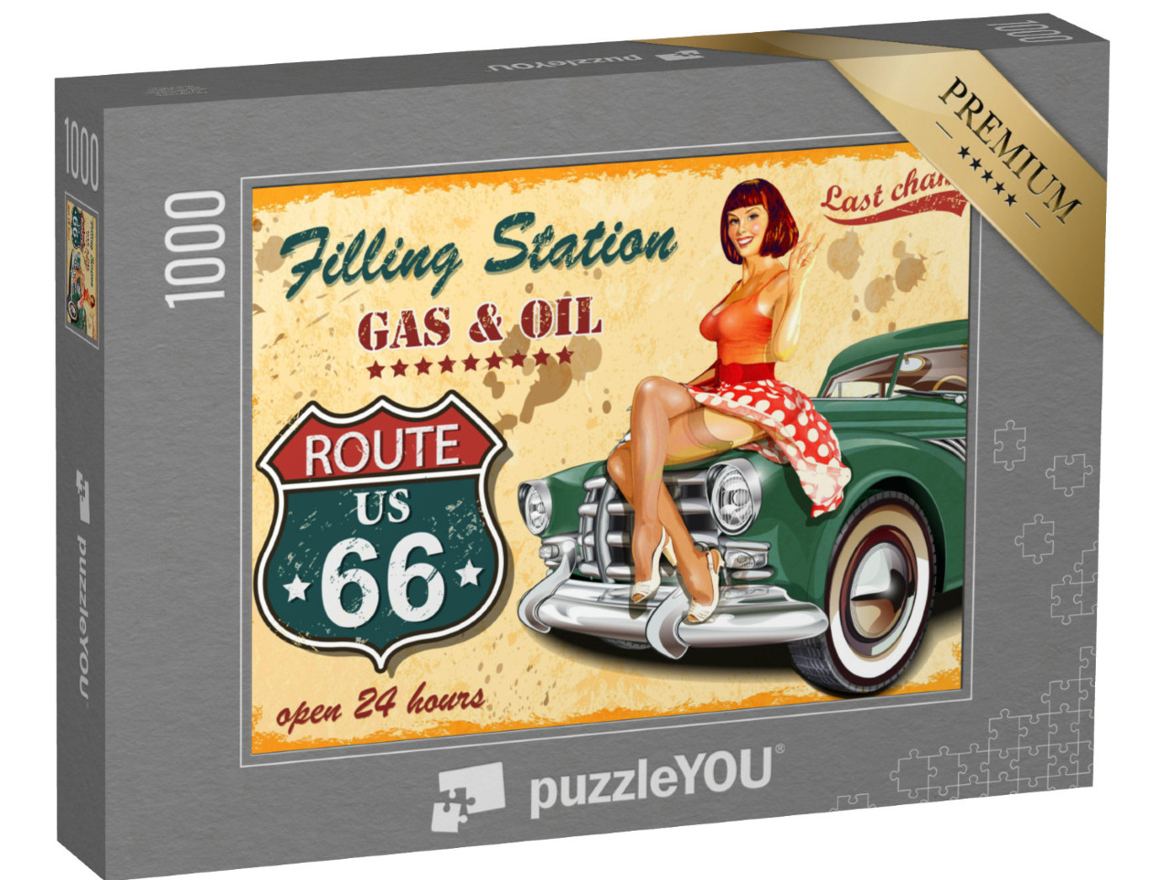 puzzle 1000 dílků „Retro značka čerpací stanice na Route 66“