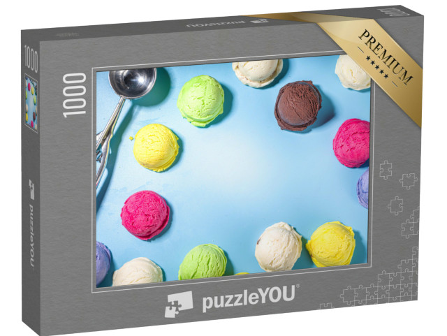 puzzle 1000 dílků „Barevné různé zmrzlinové kopečky vzor na pastelově modré...“