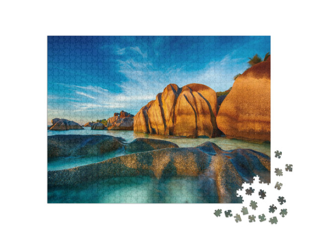 puzzle 1000 dílků „Nádherně tvarované žulové skály na ostrově La Digue na Seychelách“