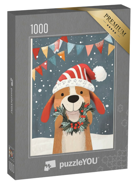 puzzle 1000 dílků „Roztomilý pes v zimním oblečení“