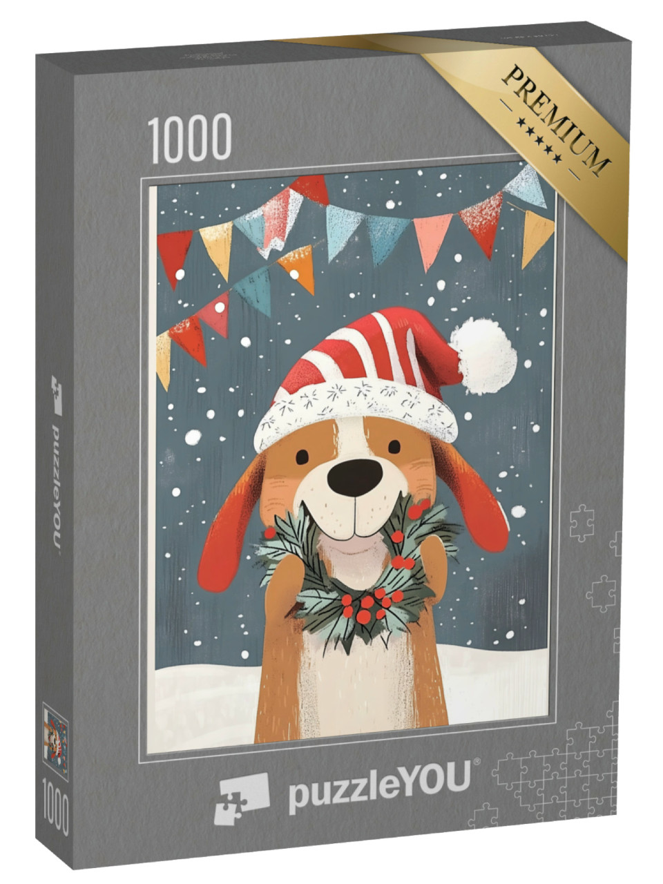 puzzle 1000 dílků „Roztomilý pes v zimním oblečení“