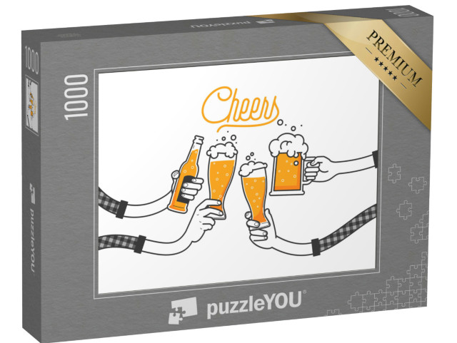 puzzle 1000 dílků „Čtyři ruce držící čtyři láhve piva. Cinkání sklenic v...“