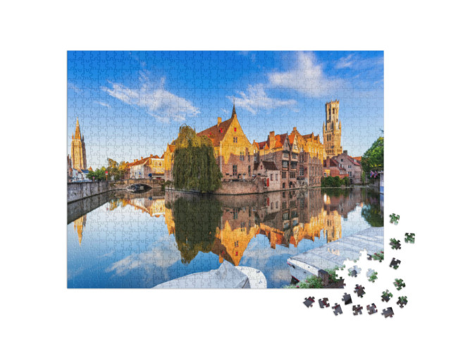 puzzle 1000 dílků „Unikátní kanál Rozenhoedkaai v Bruggách, Belgie“