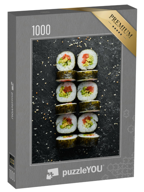 puzzle 1000 dílků „Domácí vegetariánské sushi s avokádem a rajčaty“