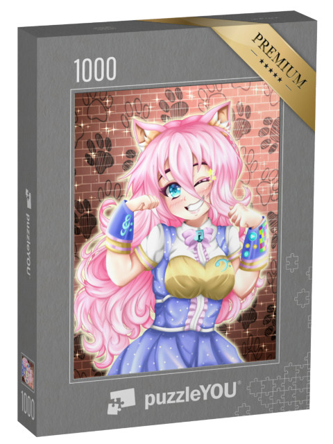 puzzle 1000 dílků „Anime: Neko dívka s růžovými vlasy“