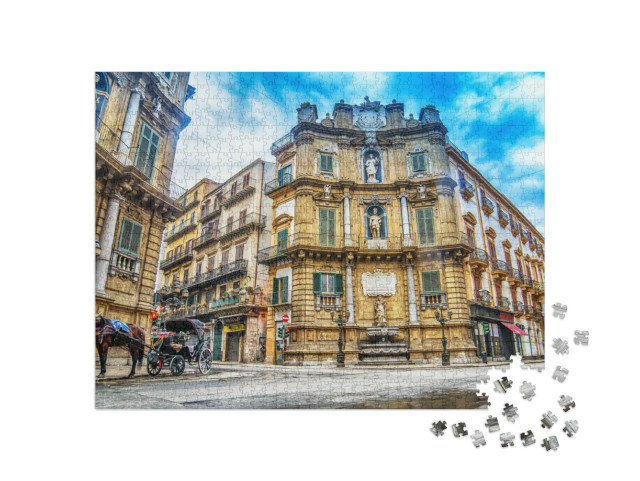 puzzle 1000 dílků „Quattro Canti, Piazza Vigliena jako barokní náměstí v Palermu, Sicílie“
