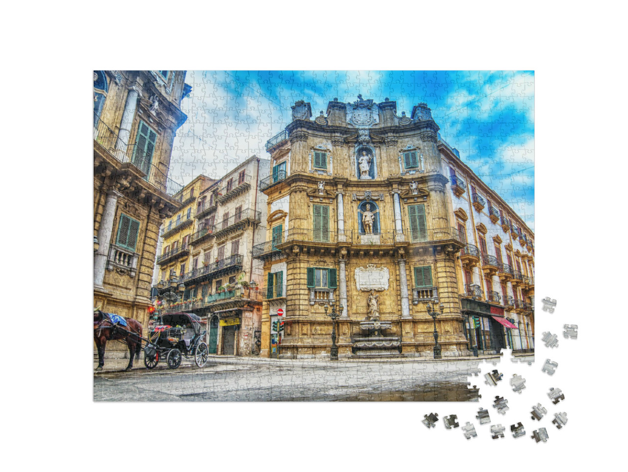 puzzle 1000 dílků „Quattro Canti, Piazza Vigliena jako barokní náměstí v Palermu, Sicílie“