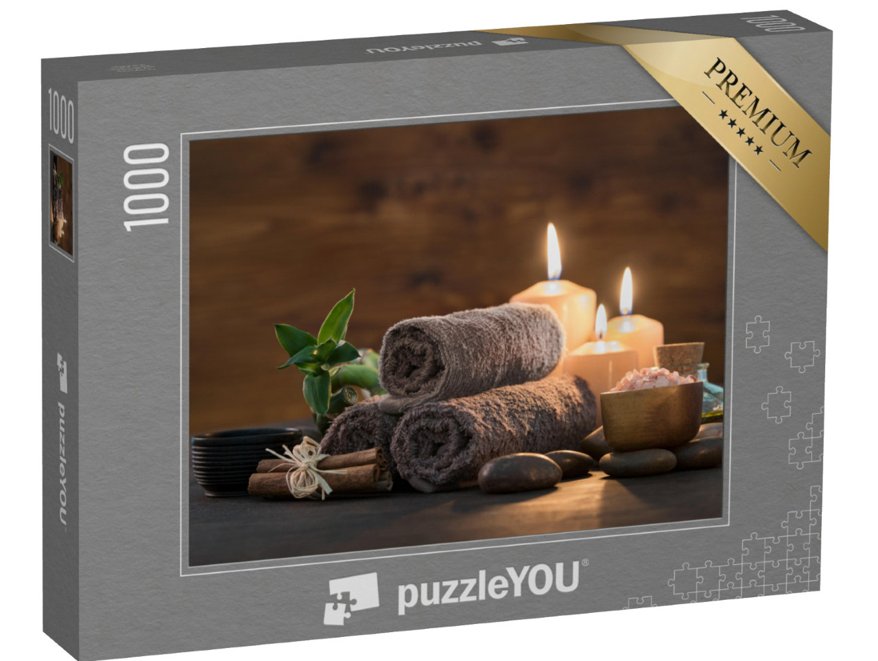 puzzle 1000 dílků „Ručníky s bambusem a svíčkami pro relaxaci“