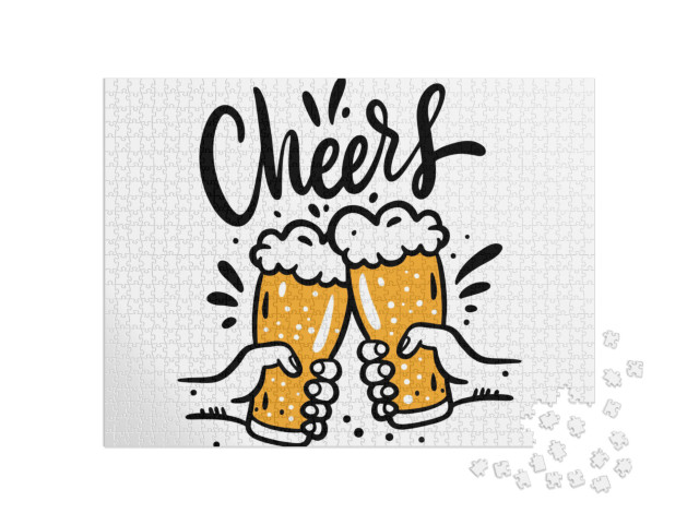 puzzle 1000 dílků „Pivní sklenice hrnek Ručně kreslené vektorové ilustrace. Cheers L...“