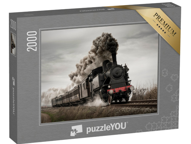 puzzle 2000 dílků „Historický parní vlak se starou lokomotivou a starými vagóny“