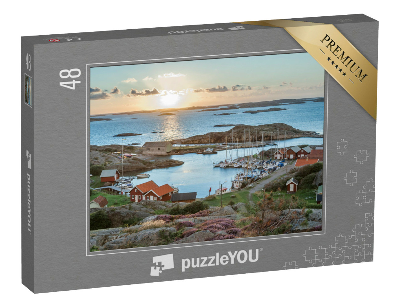 puzzle 48 dílků „Rybářský přístav švédského souostroví, ostrov Ramsoe, Švédsko“