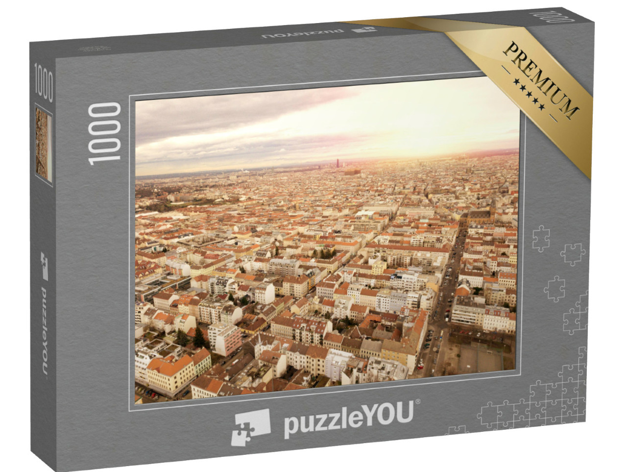 puzzle 1000 dílků „Pohled na Vídeň při západu slunce z ptačí perspektivy, Rakousko“