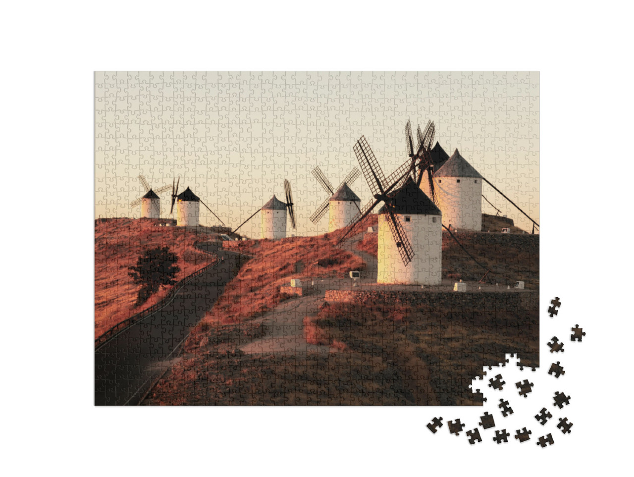 puzzle 1000 dílků „Větrné mlýny v Consuegře, Kastilie-La Mancha, Španělsko“