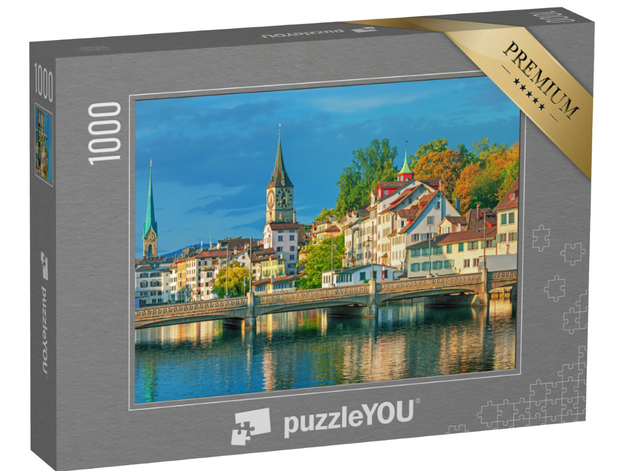 puzzle 1000 dílků „Východ slunce nad historickým centrem Curychu, Švýcarsko“