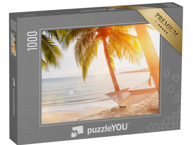 puzzle 1000 dílků „Houpací síť na palmě při západu slunce“