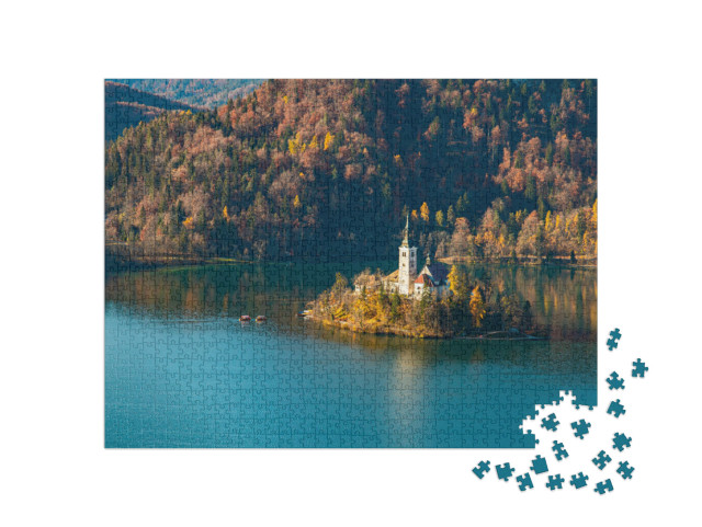 puzzle 1000 dílků „Slovinské jezero na podzim“