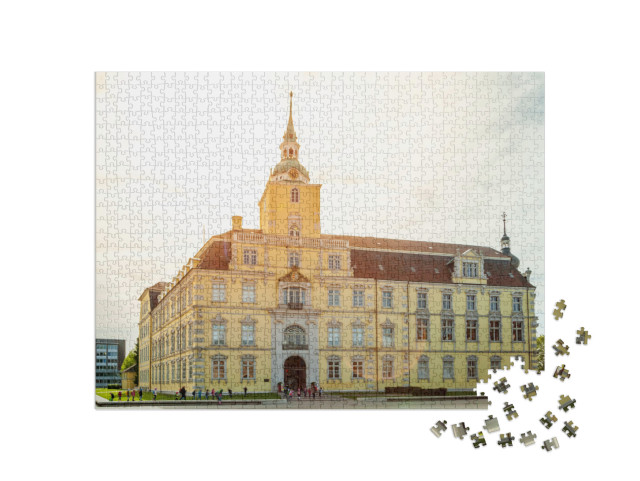 puzzle 1000 dílků „Oldenburg se zámkem a kostelem, Dolní Sasko, Německo“