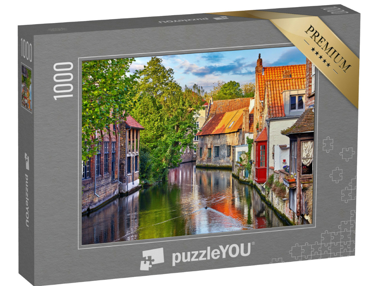 puzzle 1000 dílků „Středověká ulice u kanálu v Bruggách, Belgie“