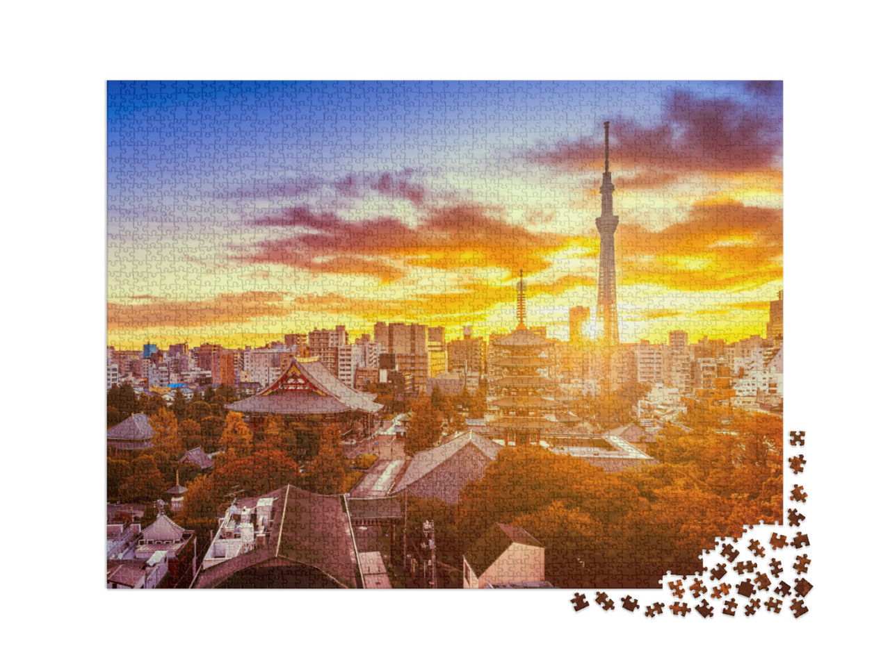 puzzle 2000 dílků „Tokio, Japonsko, chrám Senso-ji a mrakodrap Skytree“