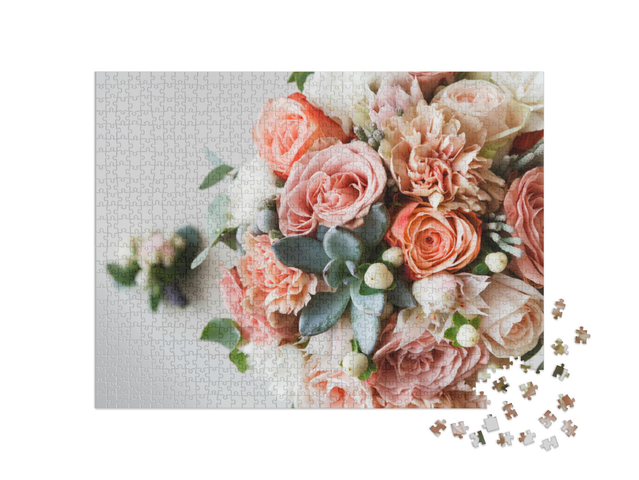 puzzle 1000 dílků „Svatební kytice z růží a pivoněk“