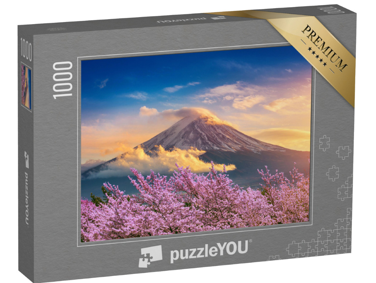 puzzle 1000 dílků „Fudži a třešňové květy za jarního večera, Japonsko“