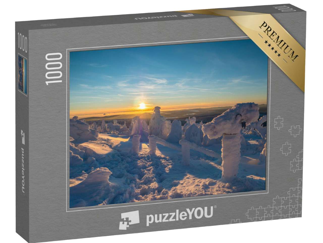puzzle 1000 dílků „Zimní západ slunce na Fichtelbergu“