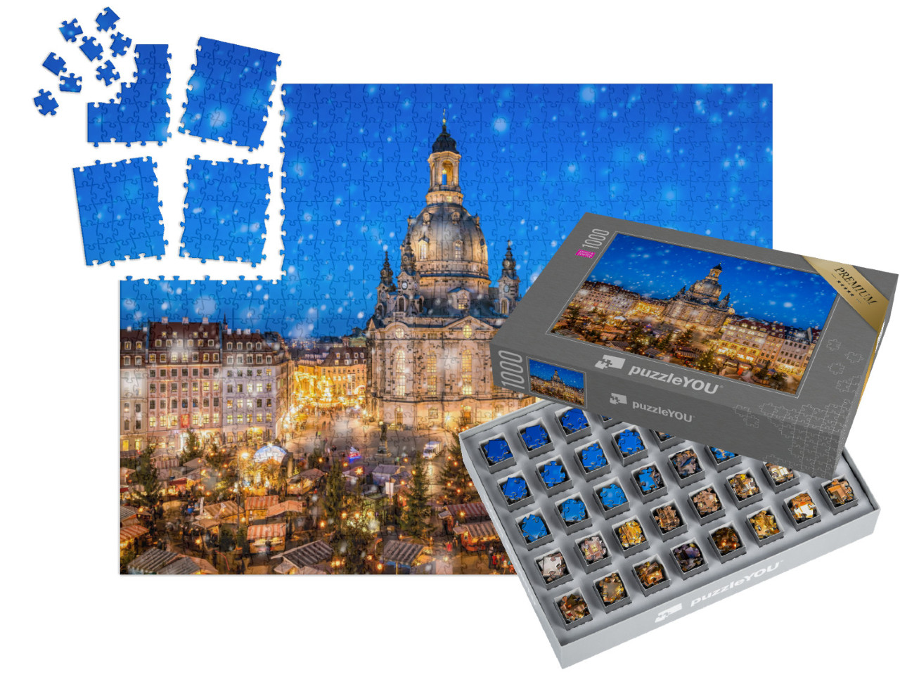 SMART SORTED® | Puzzle 1000 dílků „Vánoční trh před drážďanským kostelem Frauenkirche na Neumarktu, Sasko“