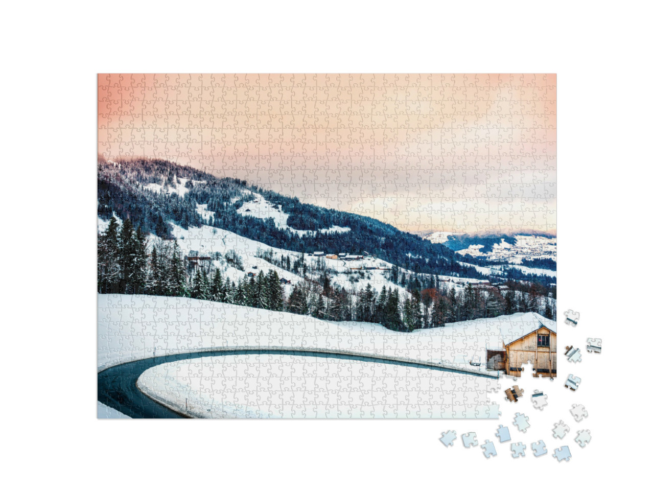 puzzle 1000 dílků „Krásná zimní krajina v rakouském Vorarlbersku“