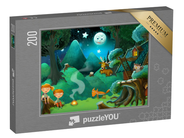 puzzle 200 dílků „Děti a zvířata v lese“