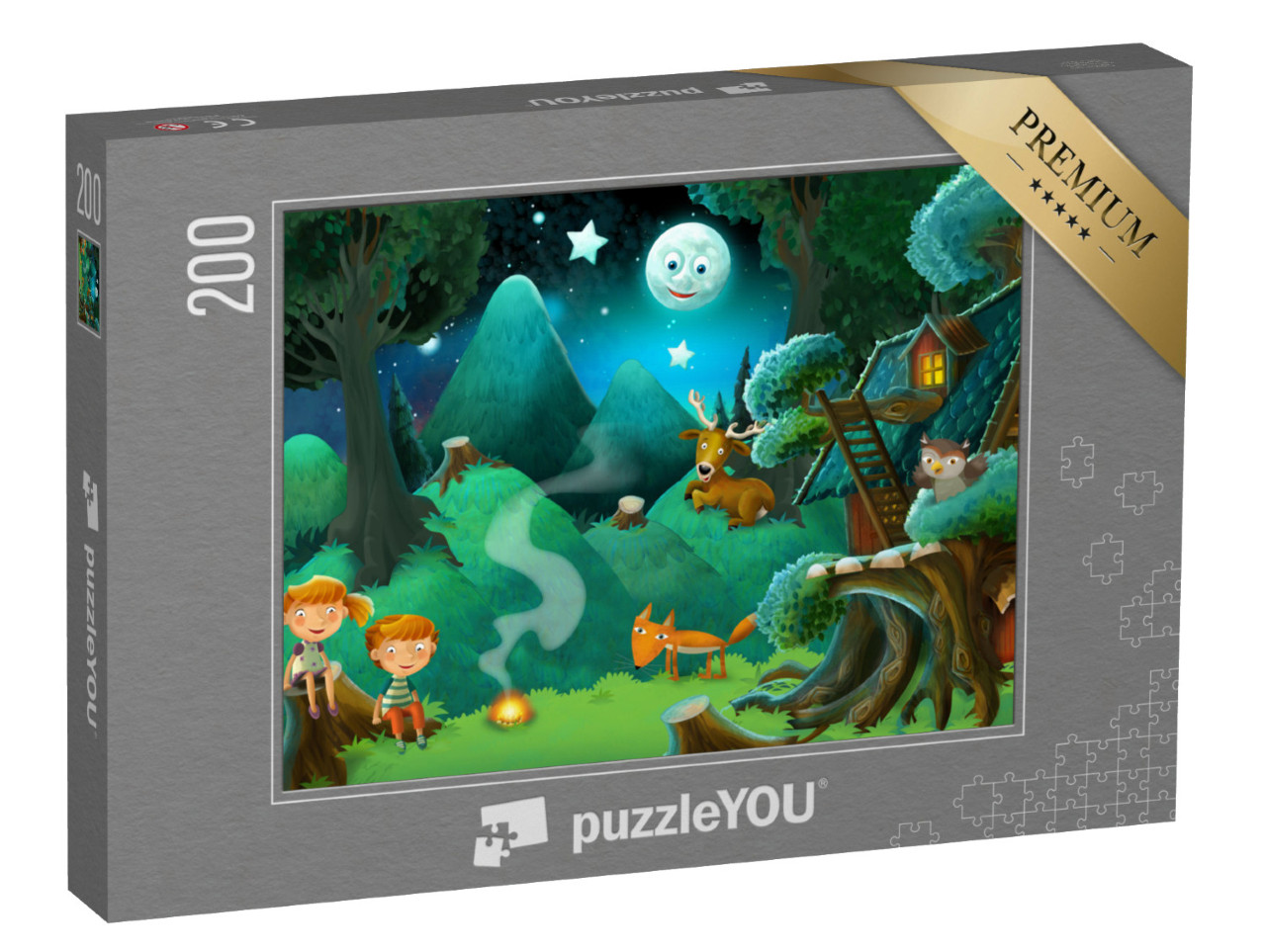 puzzle 200 dílků „Děti a zvířata v lese“