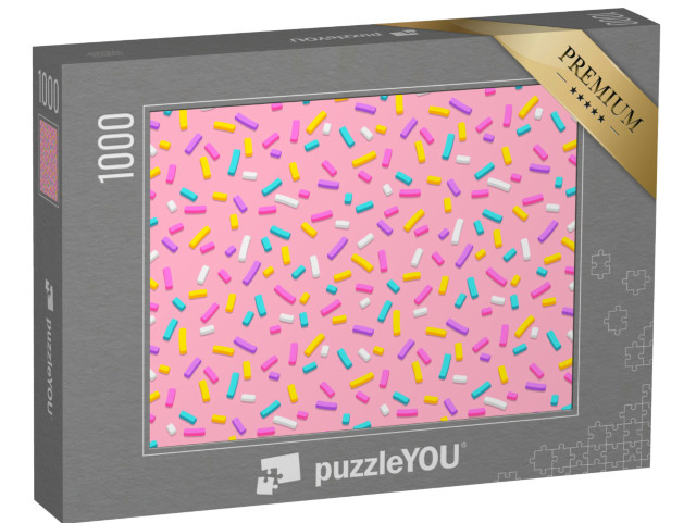 puzzle 1000 dílků „Bezešvý vzor růžové glazury Donut s mnoha dekorativními...“