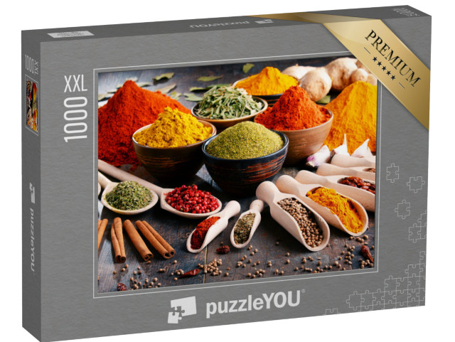 puzzle 1000 dílků XXL „Různé koření a bylinky na kuchyňském stole“